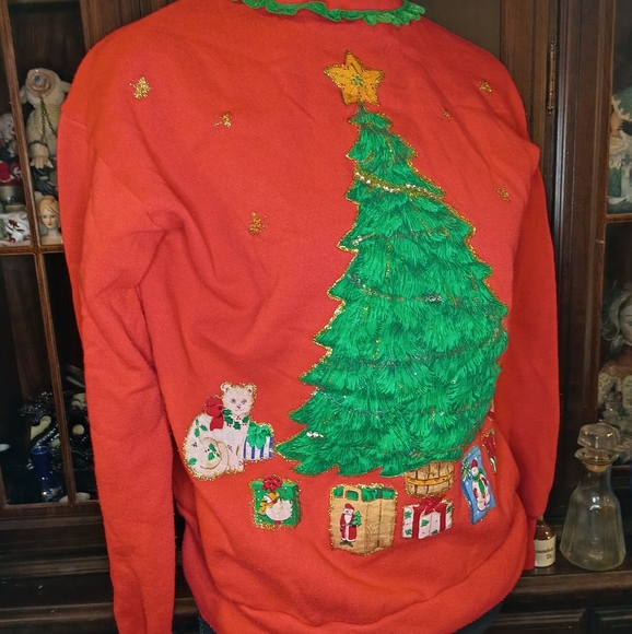 Vintage 80s/90s Ugly Red Christmas Sweater Women's M Long sleeve Top - Picture 3 of 12